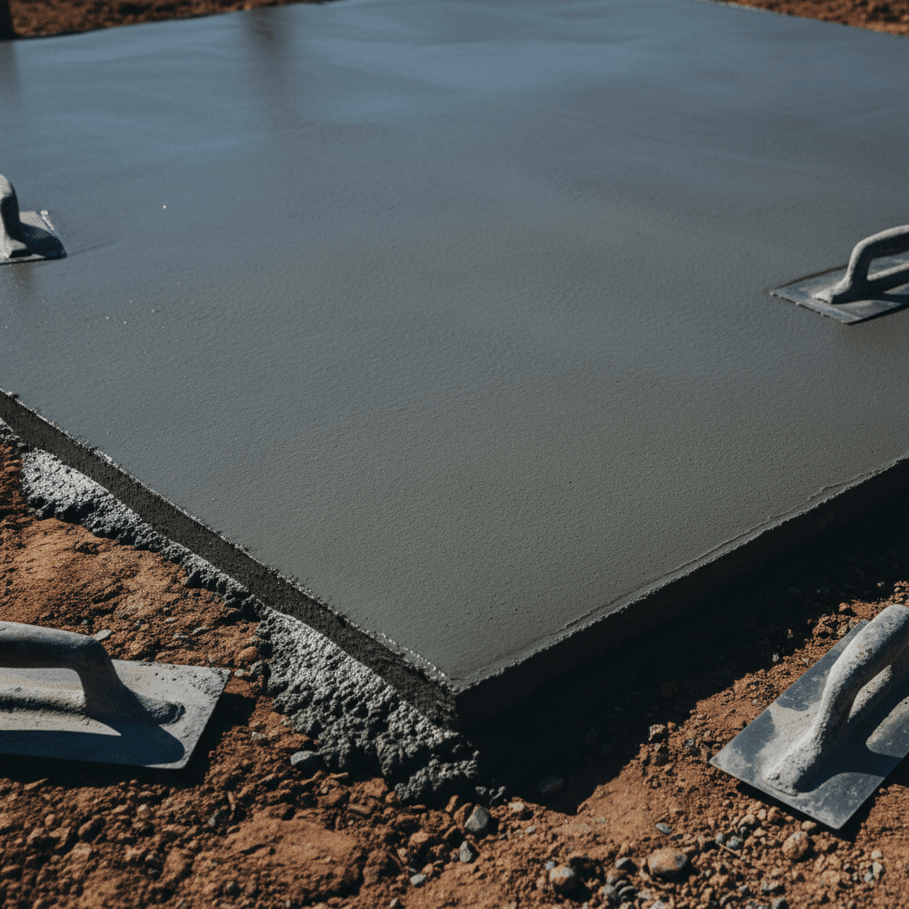 Finished concrete foundation with professional trowel marks